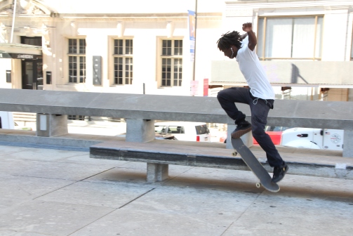 IMG_4013 - Mack Machine @machmachine does skateboarding tricks just outside Love Park in Philadelphia, PA